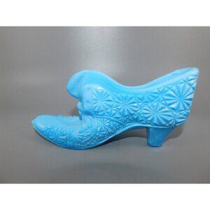 7/1231 Vintage Fenton Daisy and Button Cat Style Blue Slide Glass Slipper Shoe 5